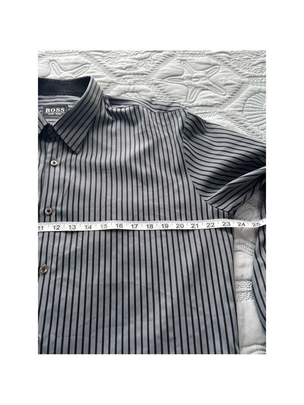 Men's Hugo Boss Striped Long Sleeve Button Down Shirt Gray, XL - Picture 7 of 8